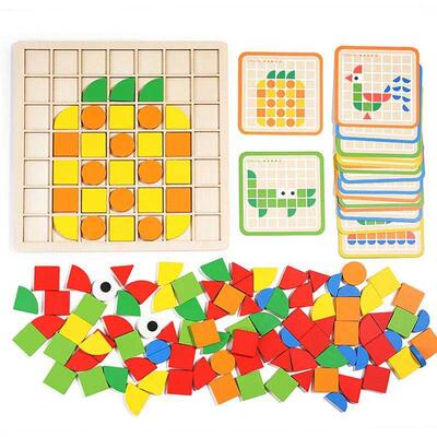 Children Shape Blocks Colored Wood Puzzle Toys for Kids 3-8Y