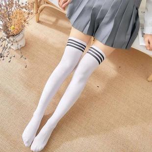 Striped Long High Black Socks Thigh White Women Sexy Sock