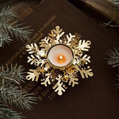 Gold Iron Christmas Candle Holder, Snowflake Centerpiece