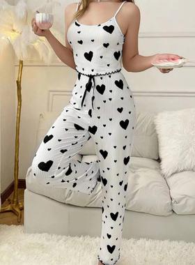 Printed vest, pants, home suit set女士印花背心长裤家居服套装