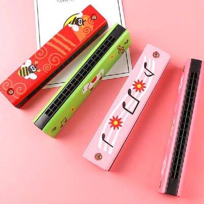 1/2/4PCS Holes Cartoon Wooden Harmonica Mouth Organ Kids