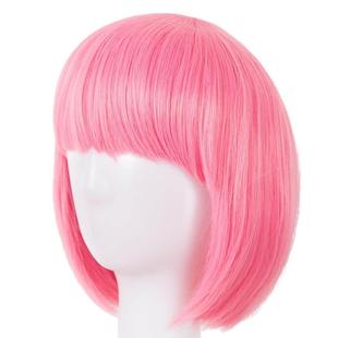 Resistant Fei Hair Wavy Short Heat Synthetic Show Wig Pink