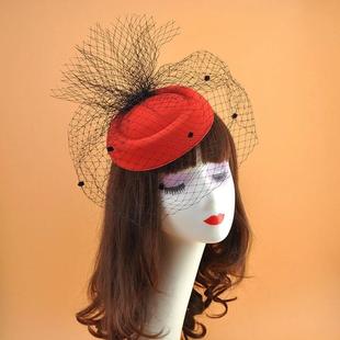 Top Hat Woolen Veil Mater Retro Small Accessories Black Hair