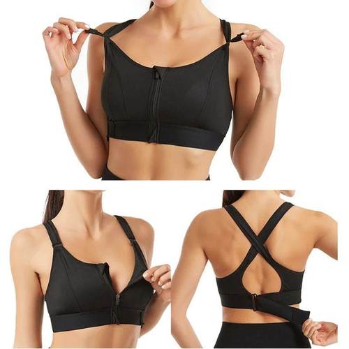 Women Sports Bras Tights Crop Top Yoga Vest Front Zipper Plu
