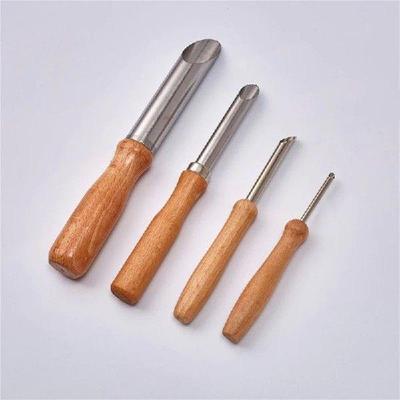 4pcs Stainless Steel Round Punch Set Birch Handle Drilling