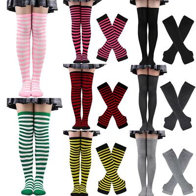 Striped Over Knee High Socks Set For Women Girls Stocking Ar