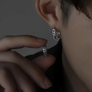耳环男s925纯银小众高级感耳钉男士痞帅嘻哈单只ins潮个性女耳饰