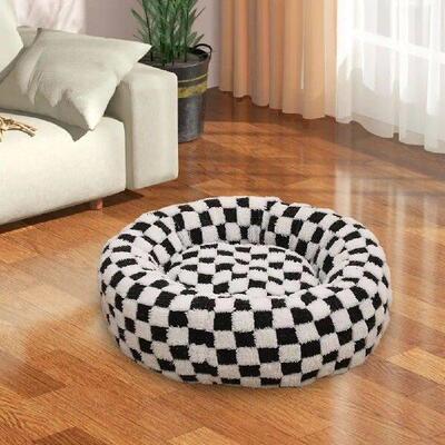 Comfortable Dog Bed with Head Support Plush Round Donut Cat