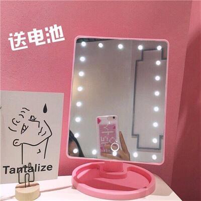 Pink led table top make-up mirror with lamp touch screen to