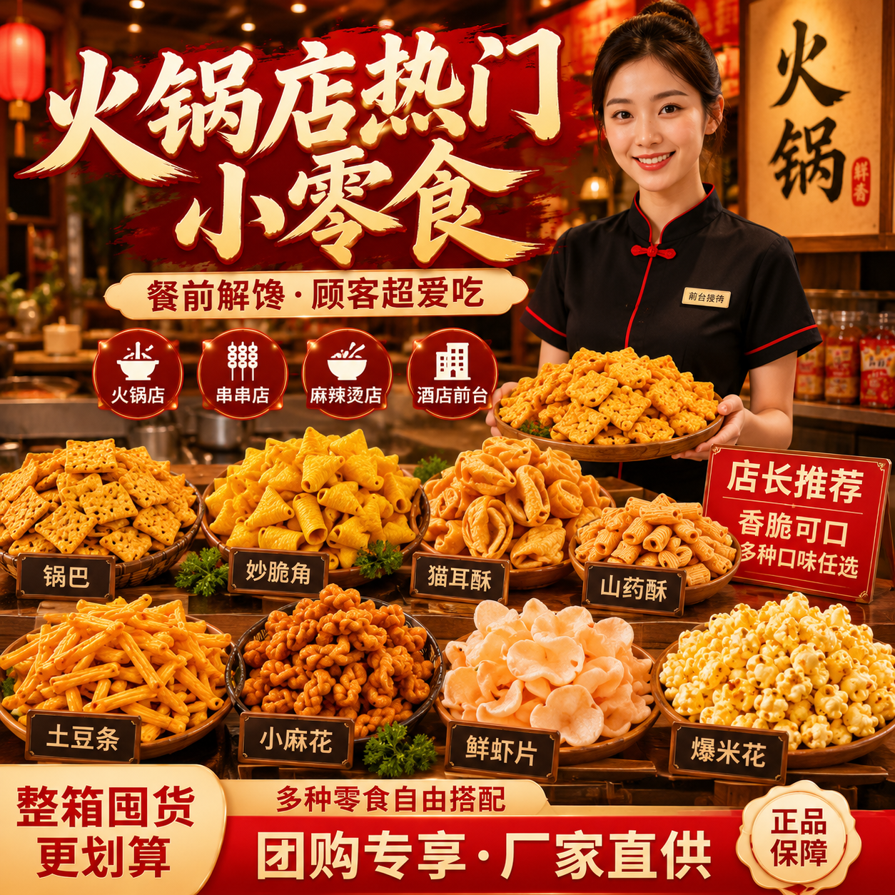 商用10斤散装火锅店锅巴小麻花猫耳朵虾片电影院ktv酒吧免费小吃