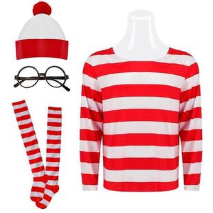 Wheres Waldo Striped Shirt Youth Kids Boys Wally Costume