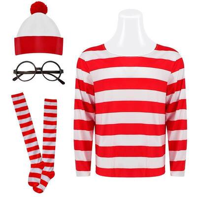 Wheres Waldo Striped Shirt Youth Kids Boys Wally Costume