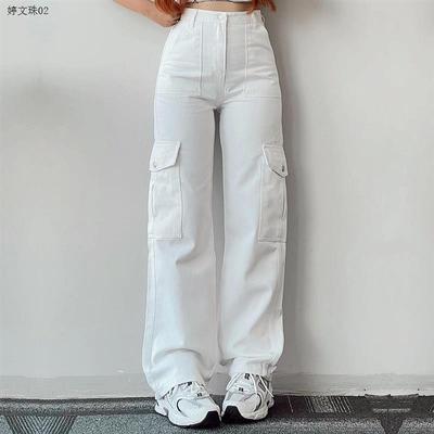 Straight Leg Cargo Pants Women HighWaist Baggy Trousers Lady