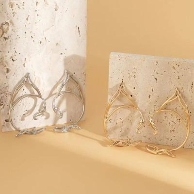 Goth Punk Cat Ear Cuff Earring For Women Hip Hop Elf Ear Cli