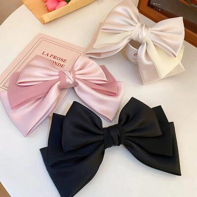 Sweet Pink Bow Hairpins Solid Color Big Bowknot Hair Clips W