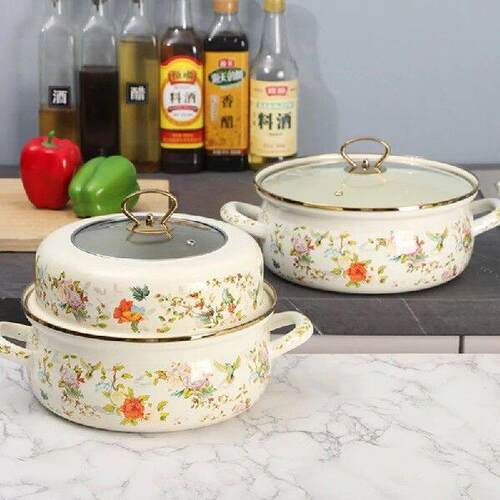 Enamel Steamer Single Layer Short Style Steaming Pot Ideal