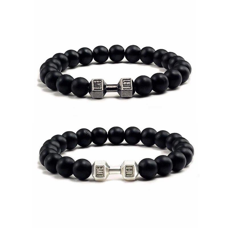 High Quality Men Beaded Bracelet Natural Black Lava Stone Du