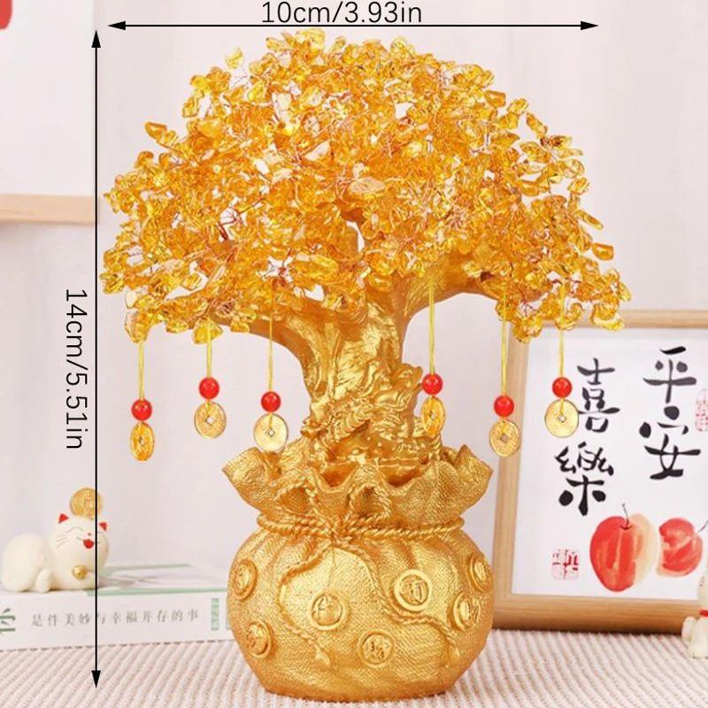 Lucky Tree Wealth Yellow Crystal Natural Money Ornaments Bon