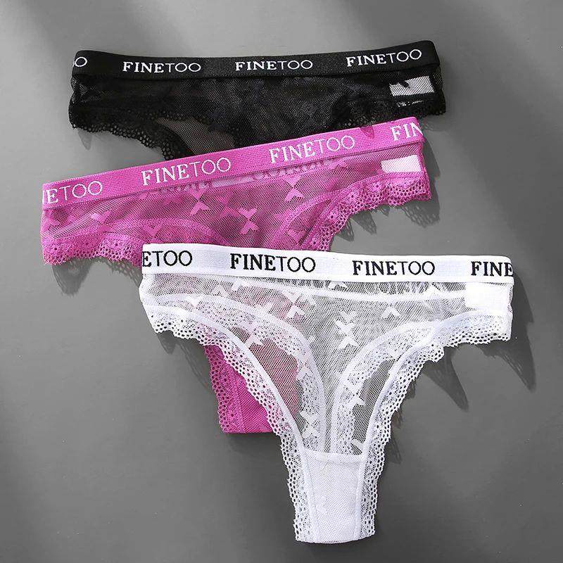 3PCS FINETOO Thong For Women Lace Panties Sexy Women's T
