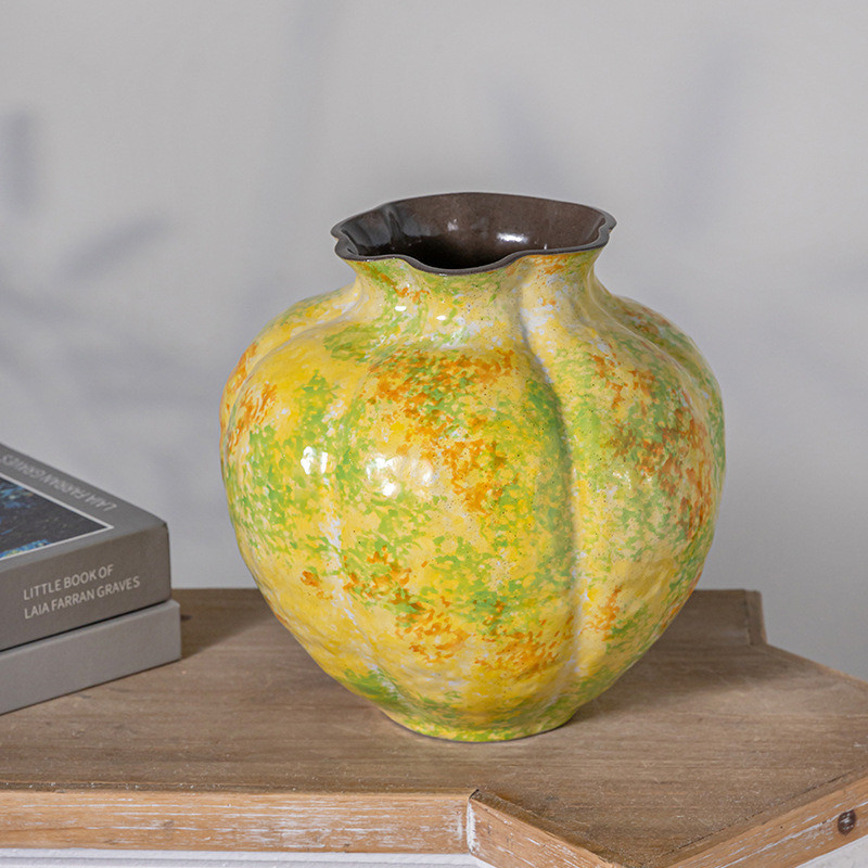 古典南瓜陶瓷花瓶油画花瓶家居客厅插花装饰禅意水培粗陶花器摆件