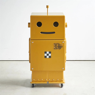 实木儿童机器人书柜储物柜多功能网红收纳柜客厅边柜轮子移动 日式