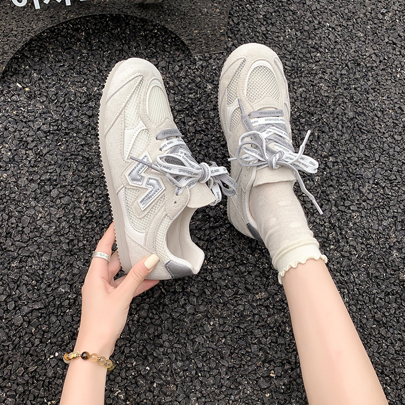 真皮复古德训鞋女2025新款夏季透气薄款休闲百搭网鞋网面小白鞋女
