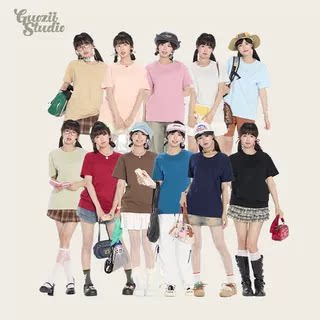 短袖正肩常规纯色精梳棉t恤女