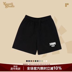 子女男高街宽松松紧绳设计感运动短裤 Guozii美潮黑色休闲五分裤 裤