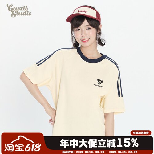 短袖拼接常规印花纯棉t恤女
