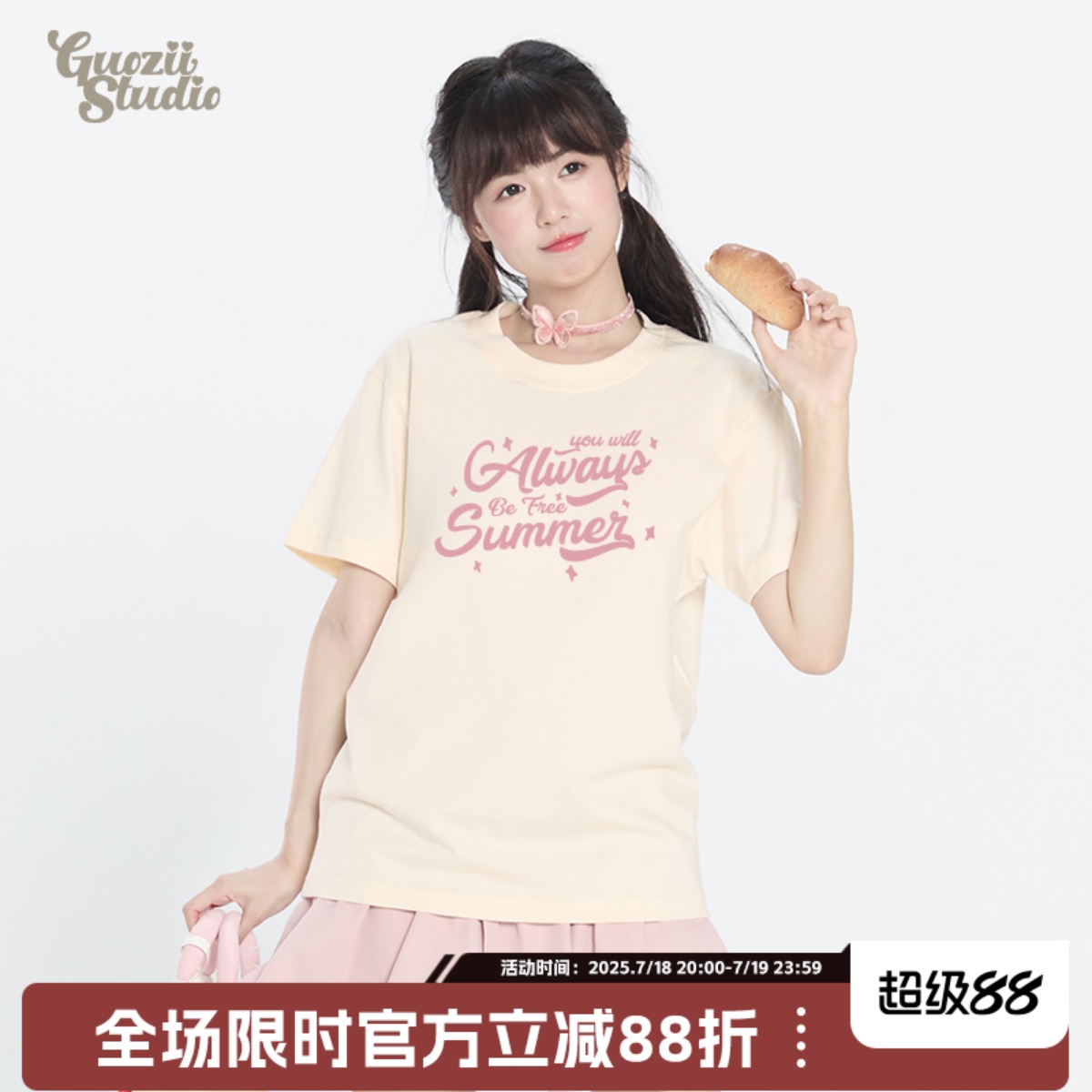 短袖甜美常规印花纯棉t恤女