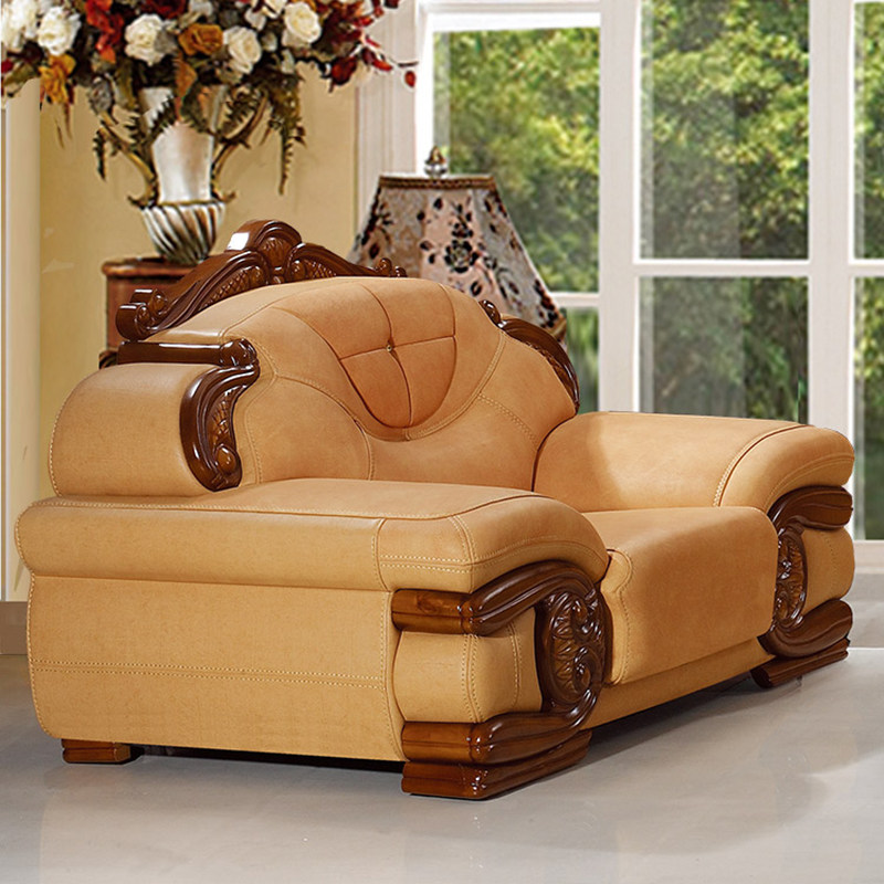 真皮沙发头层牛皮客厅组合贵妃位高端欧式实木雕花厚皮艺大小户型