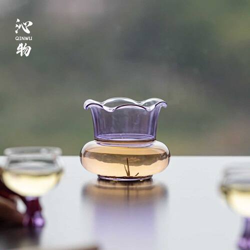 浅紫花口玻璃建水茶盂小茶渣桶干泡桌茶渣缸废水渣斗笔洗茶具配件