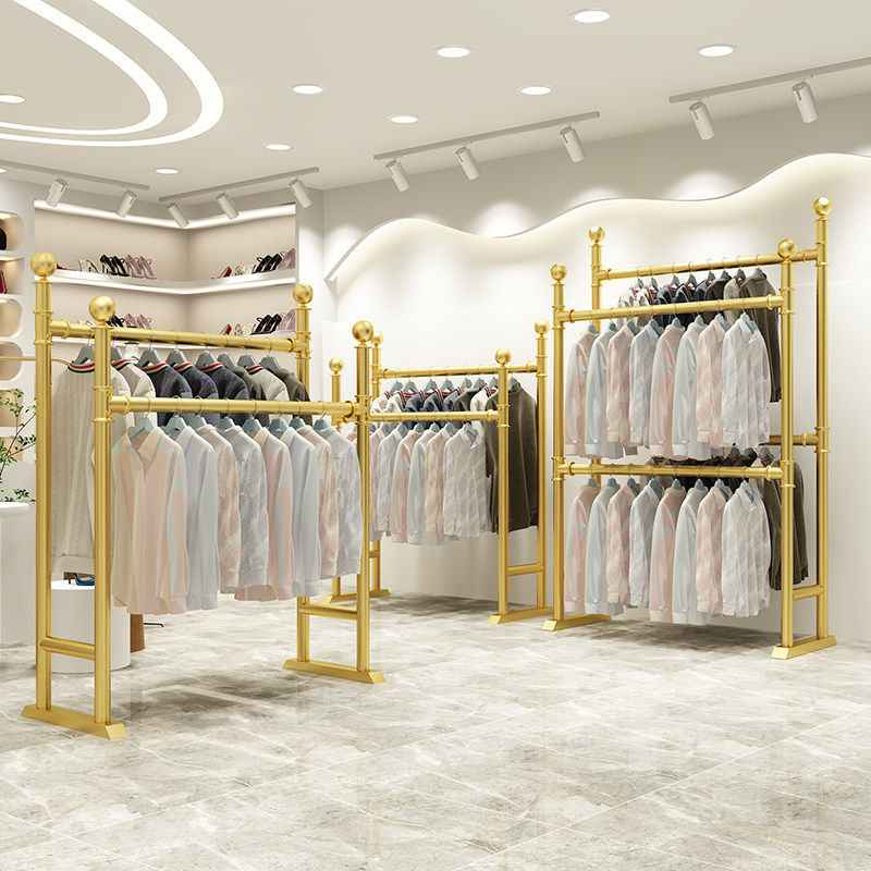 服装店展示架落地金色双杆货架装修简约男女装童装专用双层挂衣架