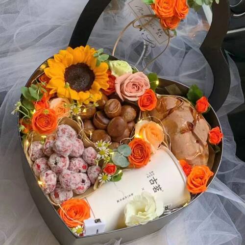 DIY鸡蛋面条礼盒满月爱心礼盒送朋友闺蜜圆形鲜花盒水果礼物盒子