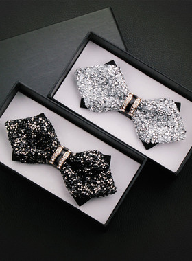 男士正装新郎兄弟团伴郎结婚礼西服满天星银白色镶水钻蝴蝶结领结