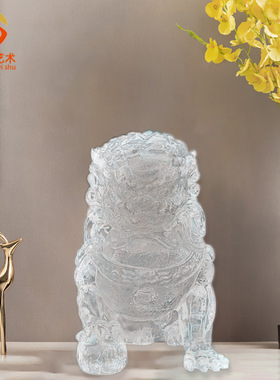 透明树脂狮子客厅落地摆件电视柜玄关橱窗简约家居装饰动物工艺品