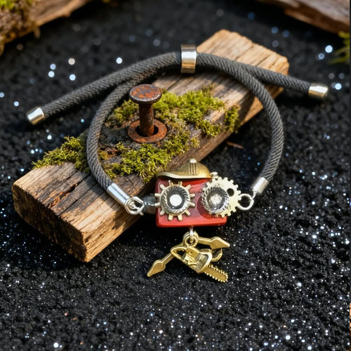 朋克风木质机器人皮绳项链