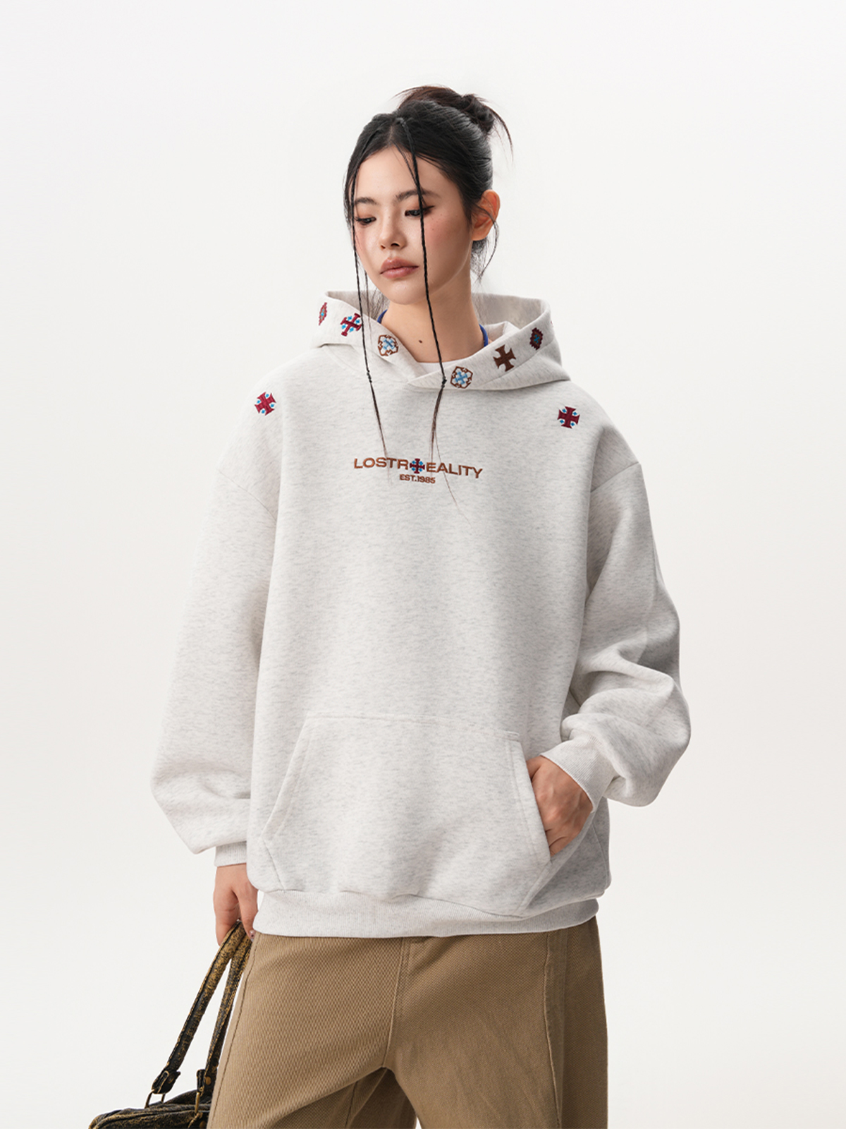 Heavyweight Ethnic Style Embroidered Hooded Sweatshirt for Women and Men, Autumn Trendy High Street Design Versatile Casual Hoodie