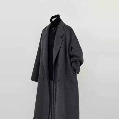 黑灰色双面羊绒大衣女202