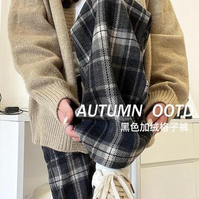 黑色复古格子裤女秋冬202