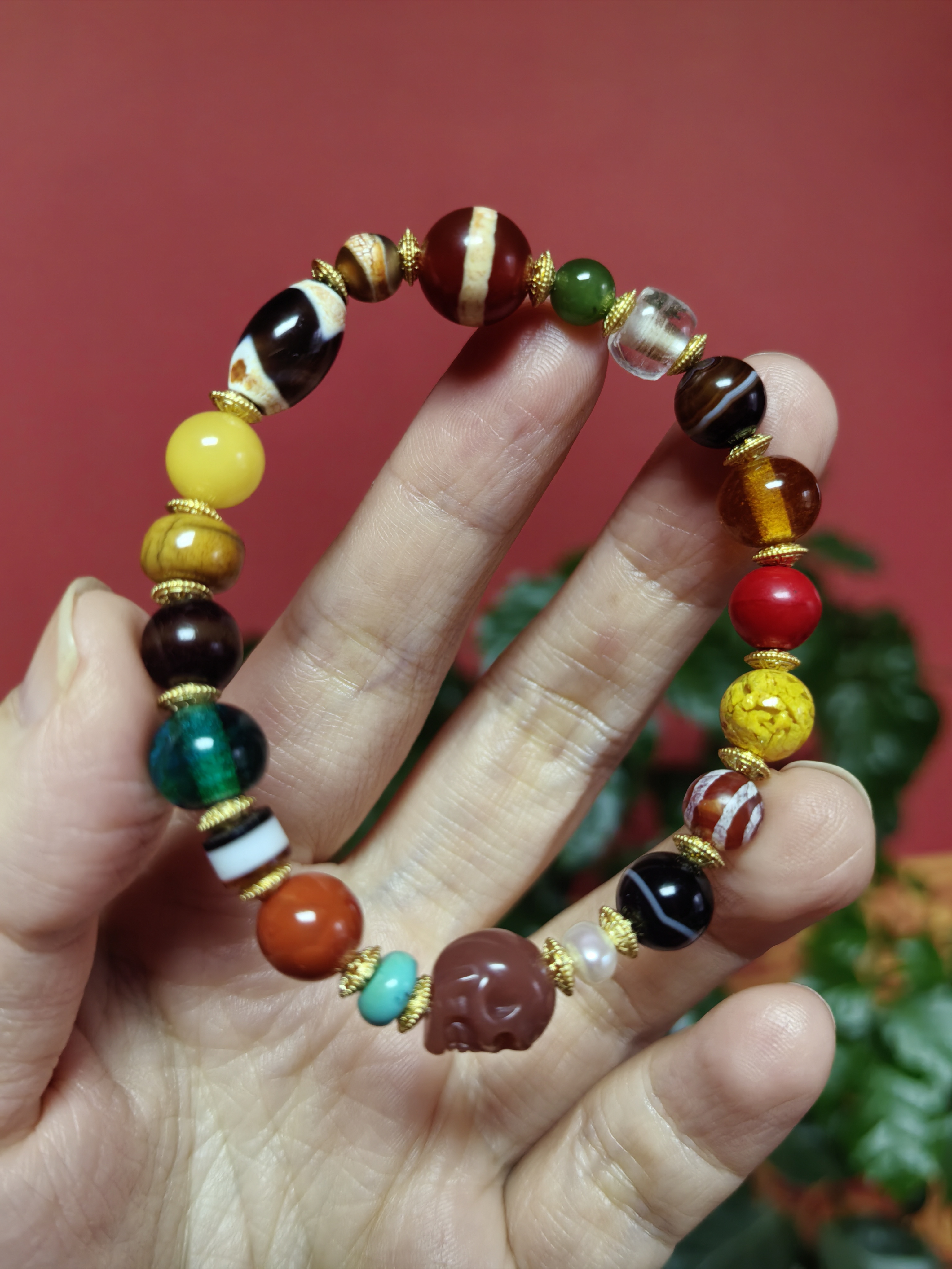 虎牙天珠一线药师珠玛瑙碧玉蜜蜡西亚珠珍珠多宝手串