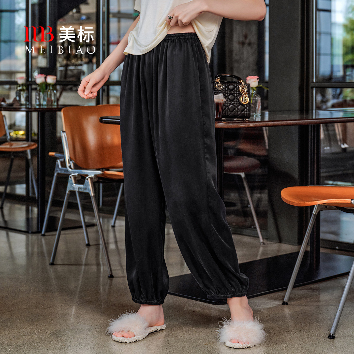 美标春秋真丝砂洗休闲裤女显瘦百搭直筒裤收口阔腿裤桑蚕丝长裤冬
