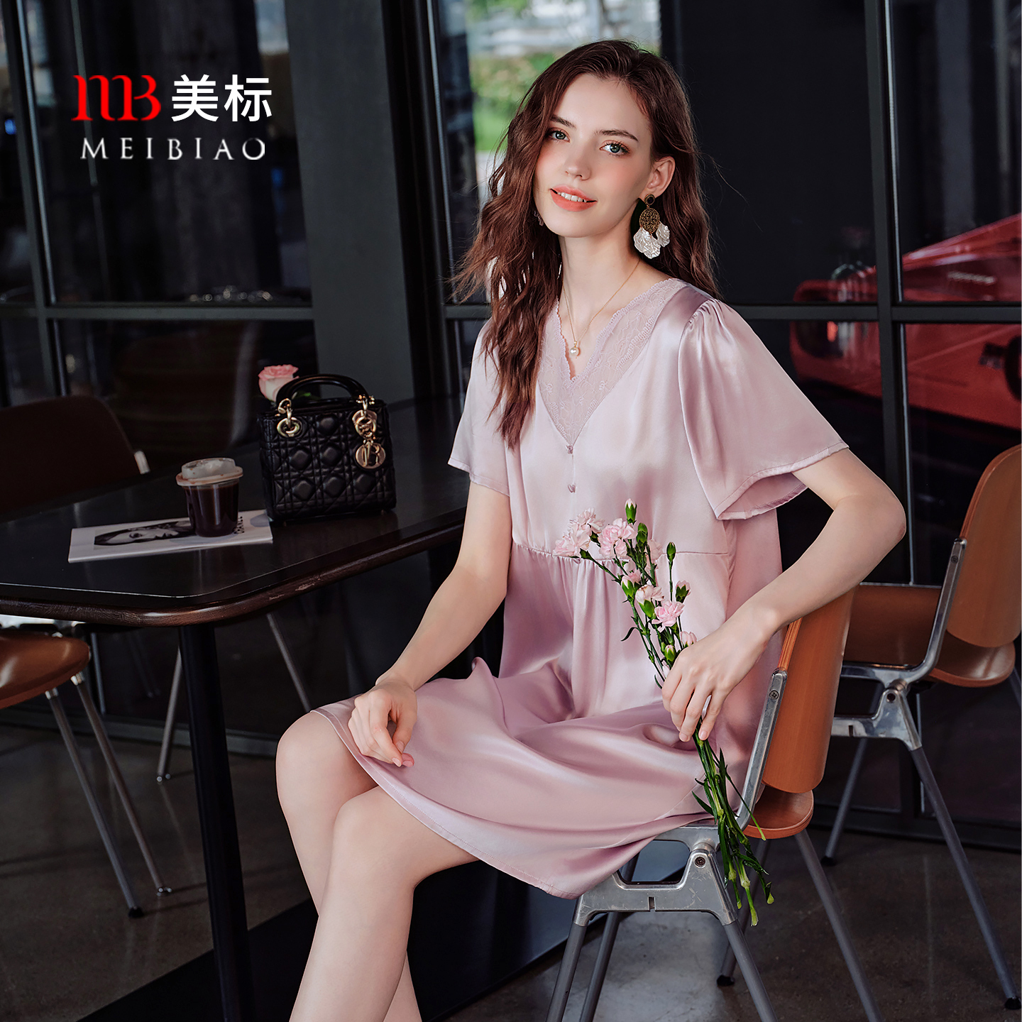 美标100%桑蚕丝短袖睡裙
