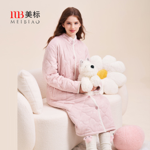 美标三层加厚夹棉中长款 睡袍女咖啡碳保暖可外穿休闲棉家居服睡衣