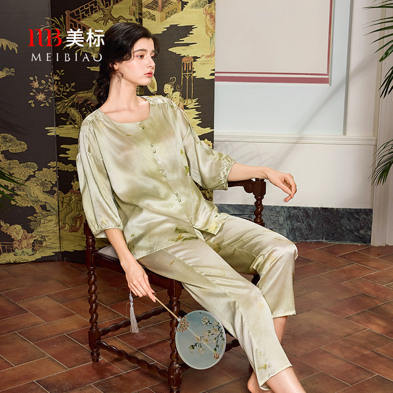 美标女士桑蚕丝七分袖睡衣套装