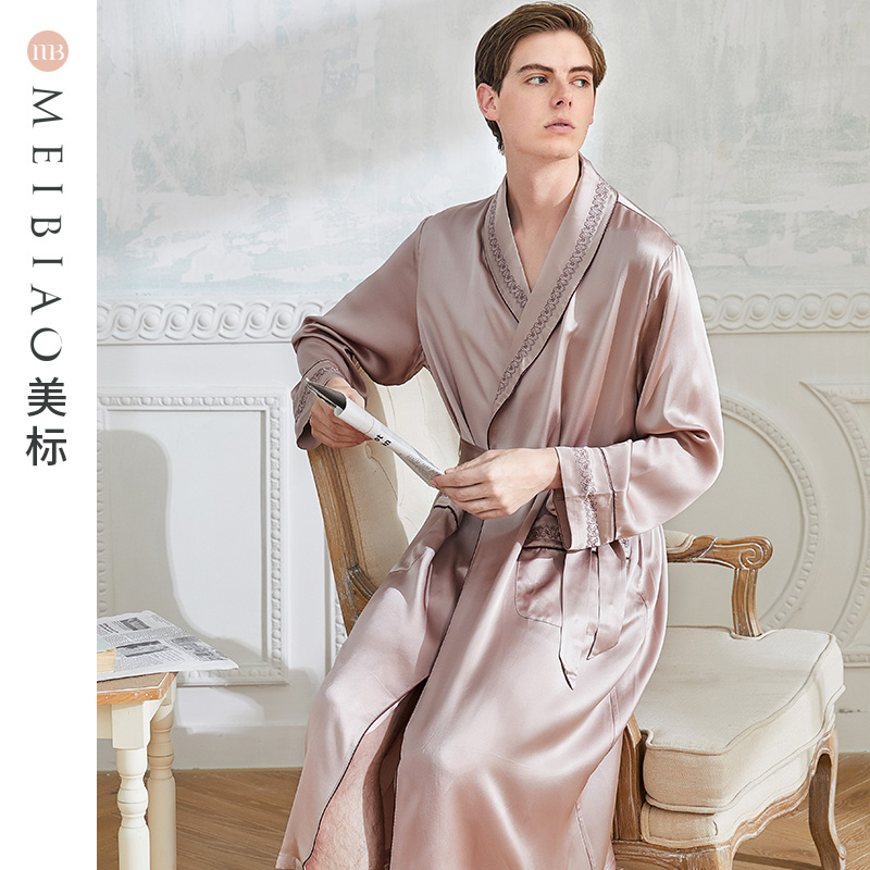 美标春夏男士长袖19真丝睡衣