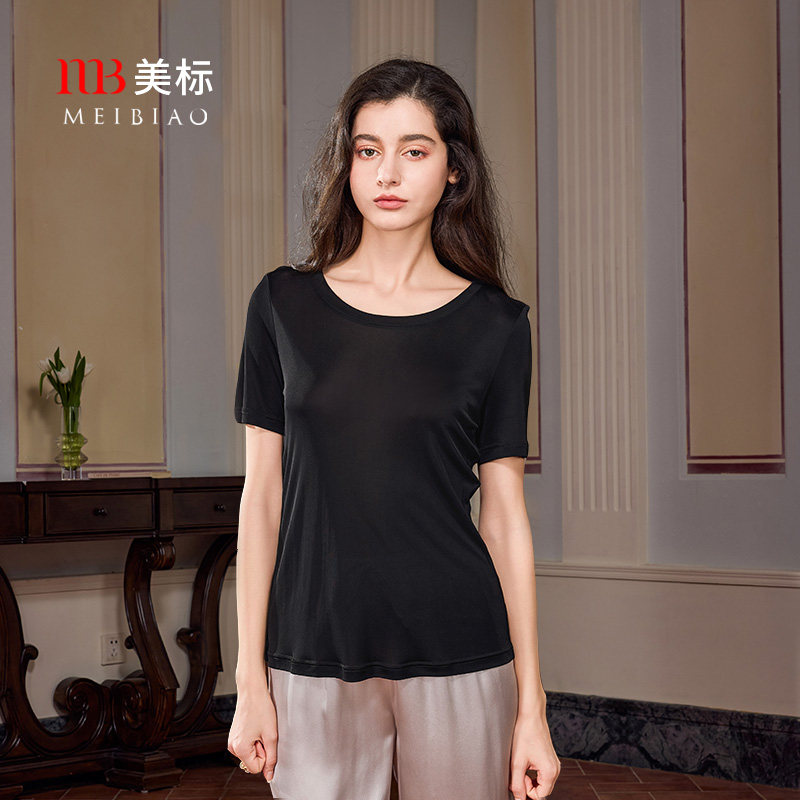 美标女士短袖真丝混纺上衣图片