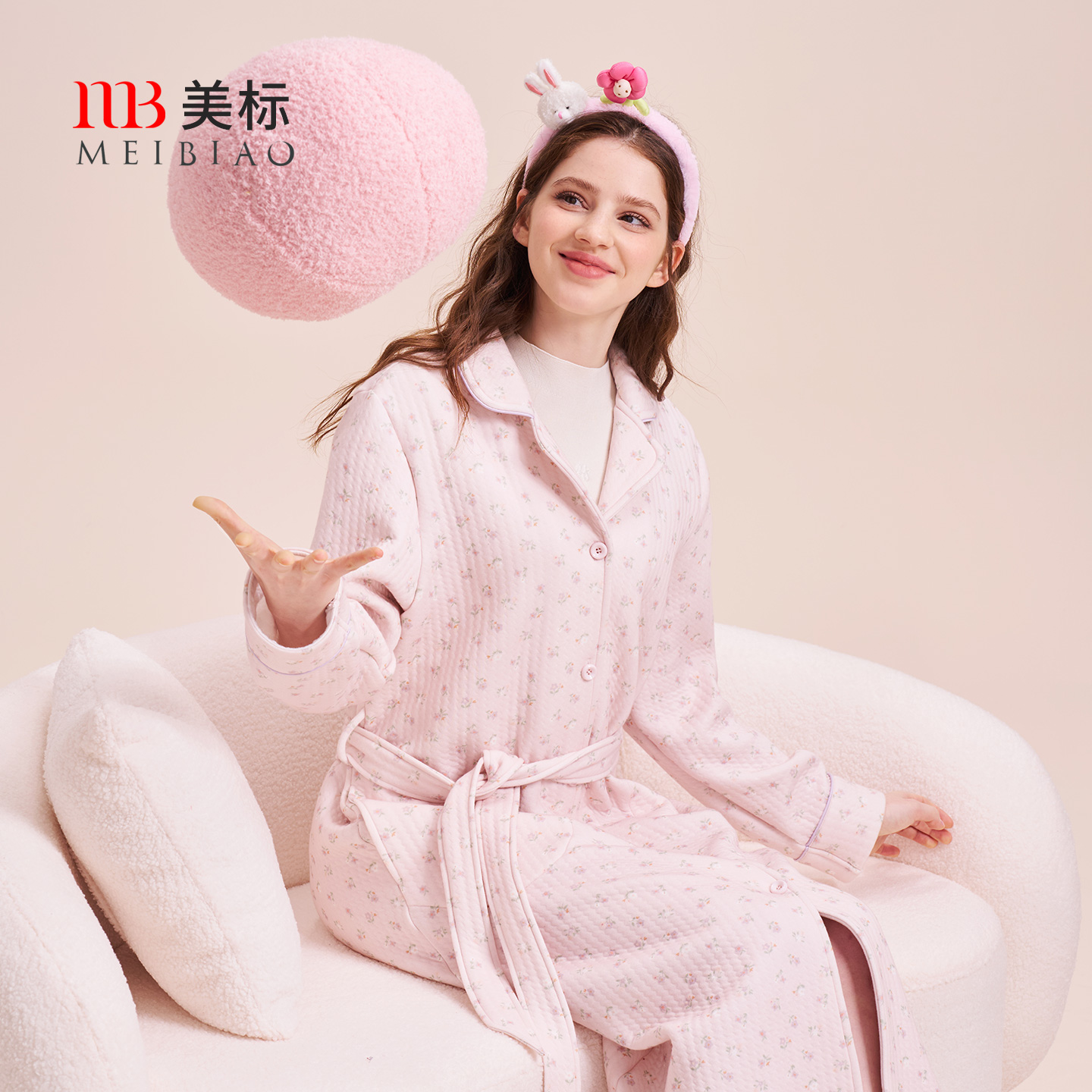 美标三层薄夹棉空气棉女长袖睡袍