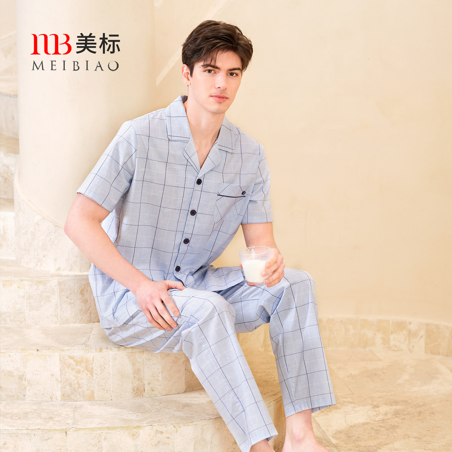 美标男士纯棉短袖睡衣图片