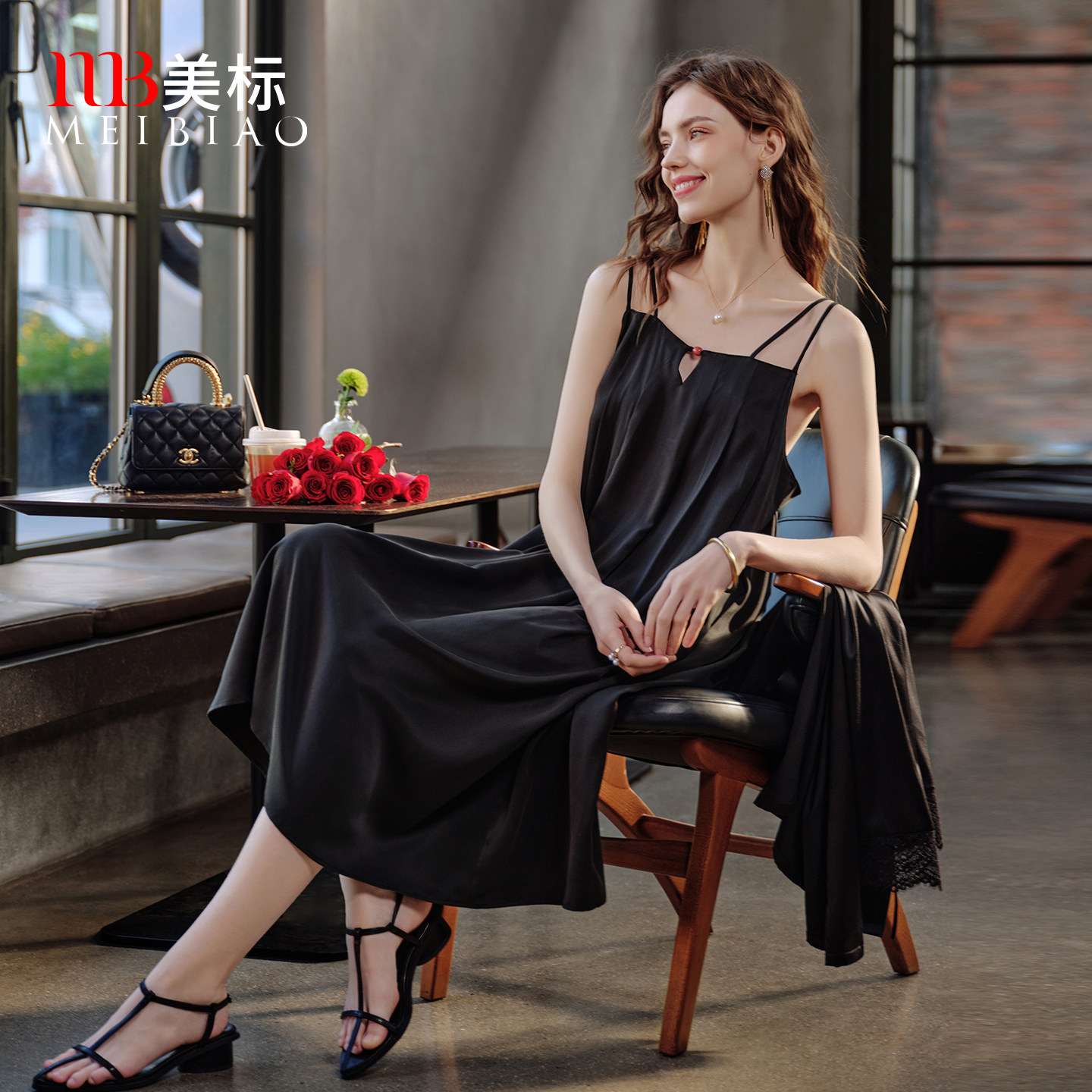 美标新款真丝吊带睡裙女夏性感桑蚕丝礼服款长裙可外穿丝绸家居服